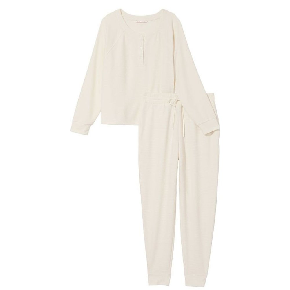 VICTORIA'S SECRET GLOW WAFFLE HENLEY JOGGER SET NWT